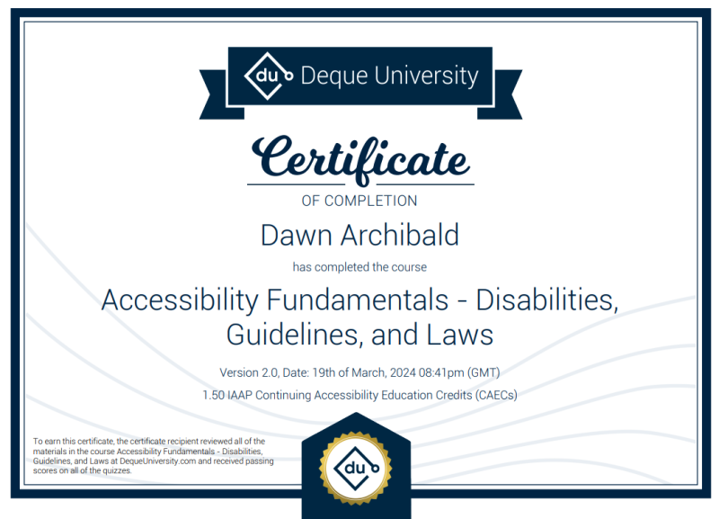 Accessibility Fundamentals Certification from Deque University